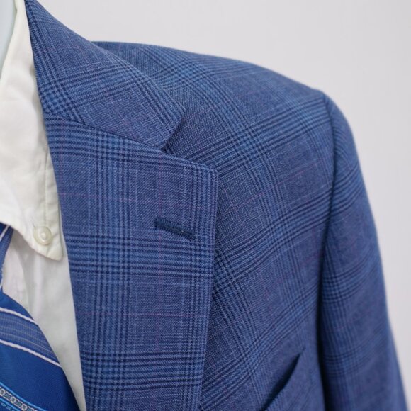 Hart Schaffner Marx Wool Blue Plaid W/ Purple Windowpane Blazer / Sport Coat 42R - Picture 2 of 13